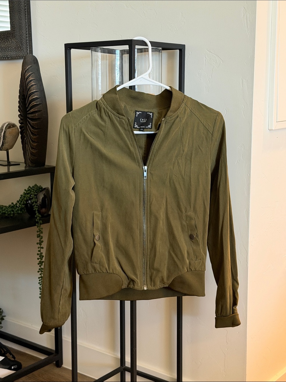 iris Olive Green Lightweight Bomber Jacket